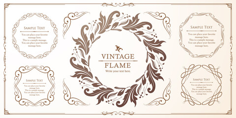 高級感のある豪華なあしらい。見出しや飾り罫のセット。デザイン素材。装飾素材。