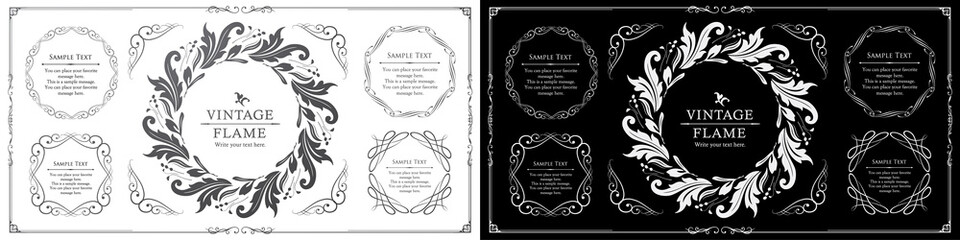 高級感のある豪華なあしらい。見出しや飾り罫のセット。デザイン素材。装飾素材。