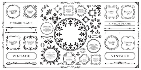 高級感のある豪華なあしらい。見出しや飾り罫のセット。デザイン素材。装飾素材。