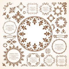 高級感のある豪華なあしらい。見出しや飾り罫のセット。デザイン素材。装飾素材。