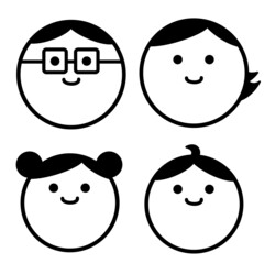 アイコンセット　家族　モノクロ　単色　イラスト素材