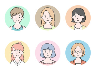 女性アイコン　かわいい　イラストセット