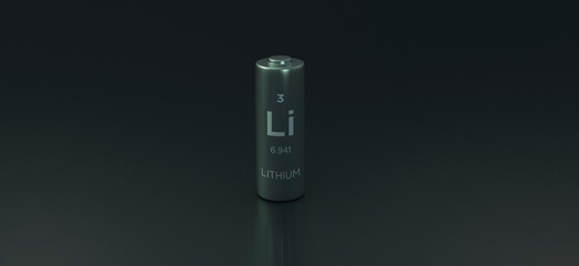 lithium 3d illustration.
Lithium chemical symbol with dark background.