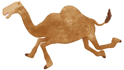 A 3d Rendering Faceless Cartoon Camel Jumping. It lives in Arabian desert. 