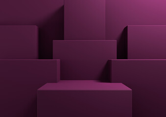 Dark magenta, purple 3D rendering simple, minimal background for product display podium, stand for presentation geometric backdrop mock up template wallpaper for beauty cosmetic products