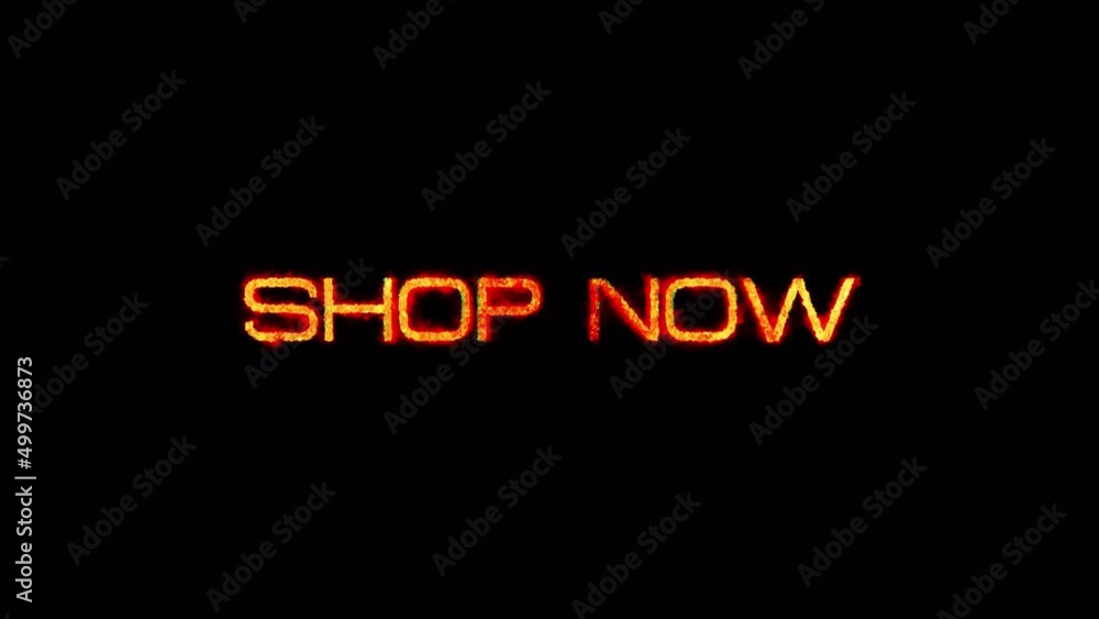 Poster fire burn text of shop now word. the golden red shine lighting of shop now loop animation.4k 3d rend