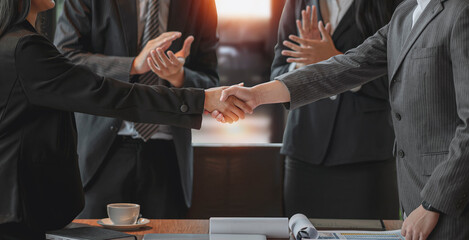Business people handshake after doing business agreement. Successful business concept.