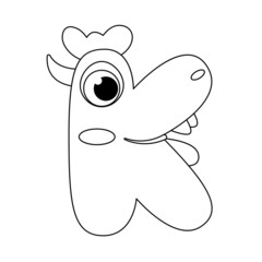 Monster alphabet coloring page book. Coloring page english alphabet for children with funny and sad monsters. Funny alphabet of cartoon characters vector font letters of comic monster creature faces