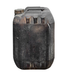 Dirty old black gallon on white background