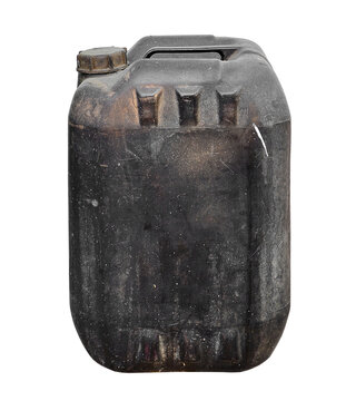 Dirty old black gallon on white background