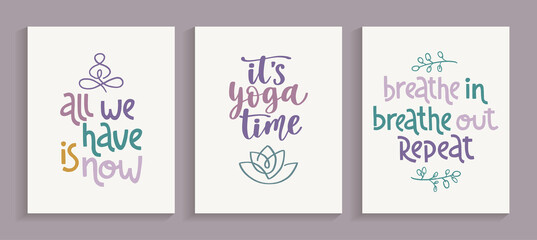Wellness and yoga posters set. Handwritten lettering positive self-talk inspirational quote.