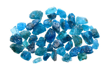 Group of natural rough sea blue apatite gemstone on white background