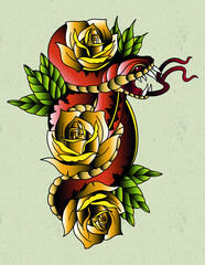 snake yellow roses tattoo