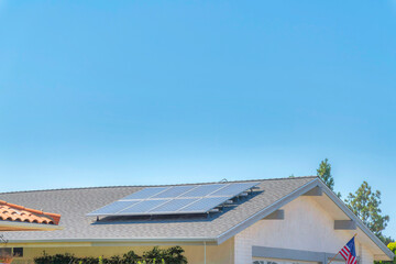 Roof of a house with solar panels at San Marcos, San Diego, California © Jason