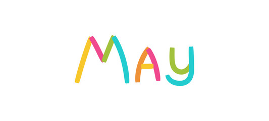 May inscription. Lettering with colorful ribbons. Fifth month of the calendar. Kids text