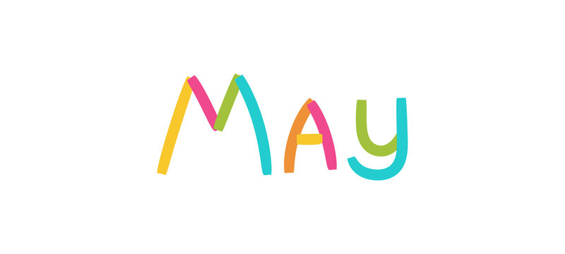 May Inscription. Lettering With Colorful Ribbons. Fifth Month Of The Calendar. Kids Text