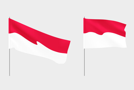 Monaco flags. Set of national realistic Monaco flags.
