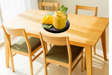 Mango juice smoothie on table