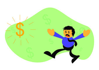 Vector illustration of businessman cartoon character graphic in pursuit of money. Commonly used for all content about "money and business"