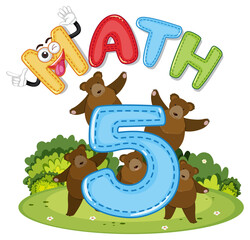 Math number 5 with five bears