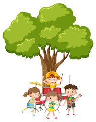 Children playing music under the tree