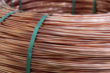 close up of 8 mm copper wire rod in coil
