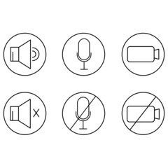 symbol icon A circular sign in the shape of an on/off speaker. Mic on, mic off, video recording