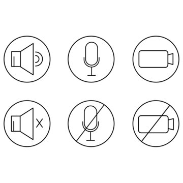 symbol icon A circular sign in the shape of an on/off speaker. Mic on, mic off, video recording