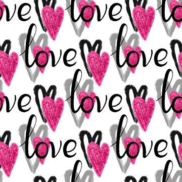 Fototapeta Stylish graphic seamless pattern with hearts and the inscriptions love