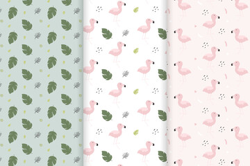seamless summer pattern and flamingo pattern vectors