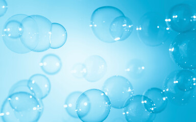 Transparent Blue Soap Bubbles Background. Soap Sud Bubbles Water.
