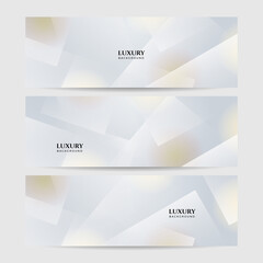 Set of modern white and gold abstract background. Abstract geometric shape white gold background with light and shadow 3D layered for presentation design.