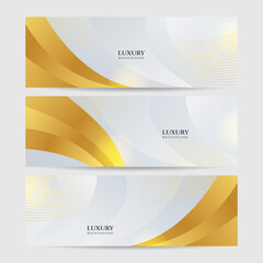 Fototapeta premium Set of modern white and gold abstract background. Abstract geometric shape white gold background with light and shadow 3D layered for presentation design.