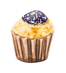 Muffin blueberry crumble hand drawn watercolor