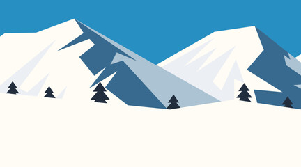 Fototapeta na wymiar Flat design conceptual landscape winter season. Mountain scenery with snow and tree. Vector illustration of beautiful mountain and snow scenes.