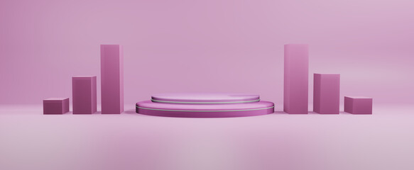 Abstract pink geometric shapes background. minimalistic mock-up scene of the podium and the box beside it