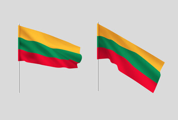 Lithuania flags. Set of national realistic Lithuanian flags.