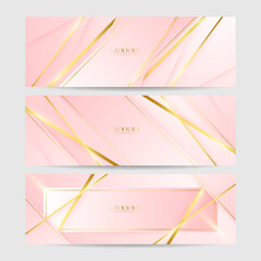Modern light pink and gold abstract background. Abstract geometric shape pink gold background with light and shadow 3D layered for presentation design.