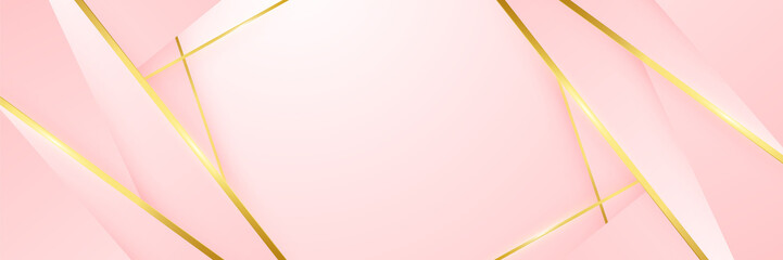 Modern light pink and gold abstract background. Abstract geometric shape pink gold background with light and shadow 3D layered for presentation design.