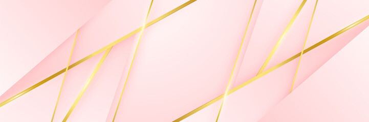 Modern light pink and gold abstract background. Abstract geometric shape pink gold background with light and shadow 3D layered for presentation design.