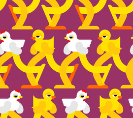 Fototapeta premium Chicken and duck pattern seamless. farm bird background.