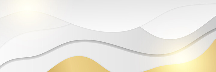 Modern minimal and clean white gold background with realistic line wave geometric circle shape . Elegant silver design for web, presentation, wallpaper. Vector graphic design banner pattern template.