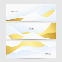 Fototapeta premium Abstract luxury light blue white and gold banner background. Vector abstract graphic design banner pattern background illustration template.