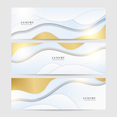 Abstract luxury light blue white and gold banner background. Vector abstract graphic design banner pattern background illustration template.