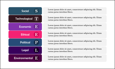 STEEPLE Acronym. Infographic template with description placeholder