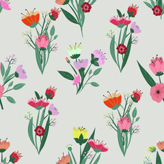 Seamless pattern with spring bright flowers. Vector illustration