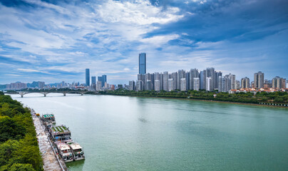 Obraz premium Urban scenery on both sides of Liujiang River in Liuzhou, Guangxi, China