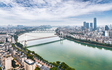 Fototapeta na wymiar Urban scenery on both sides of Liujiang River in Liuzhou, Guangxi, China