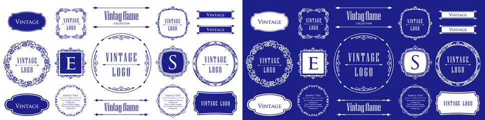 高級感のある豪華なあしらい。見出しや飾り罫のセット。デザイン素材。装飾素材。	
