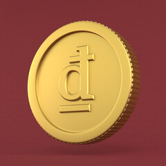Vietnamese Dong Currency Sign on Gold Coin 3D Render Illustration